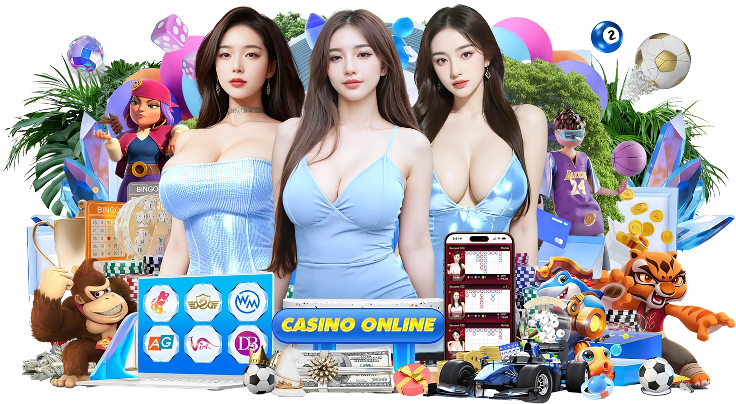 Casino trực tiếp — collage nhân vật và trò chơi